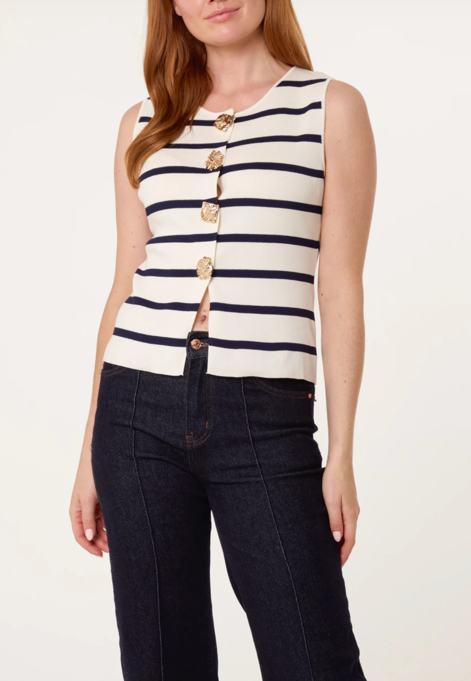 Gold Button Stripe Top