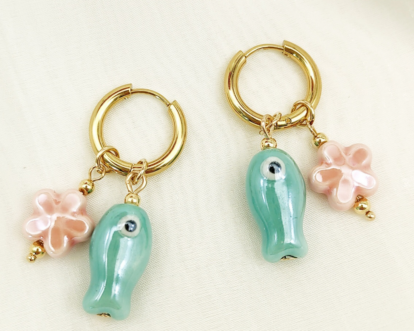 Ceramic Fish & Flower Pendant Huggie