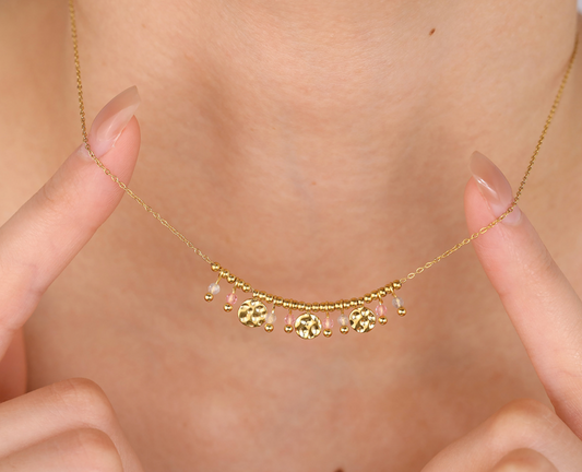 Hammered Disc & Bead Drop Necklace
