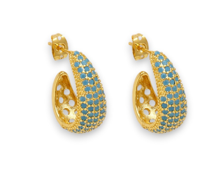 CZ inset oval hoop in blue