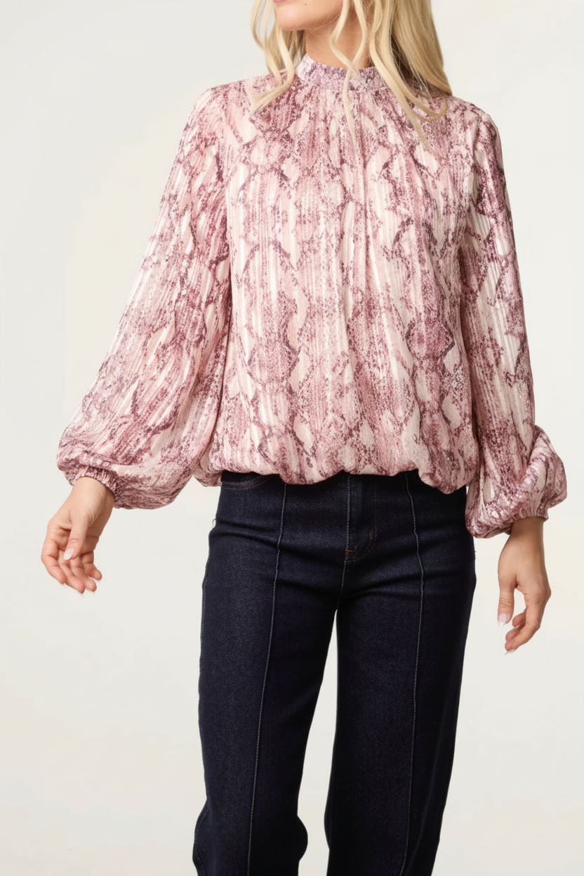Rhinestone Snake Puff Blouse