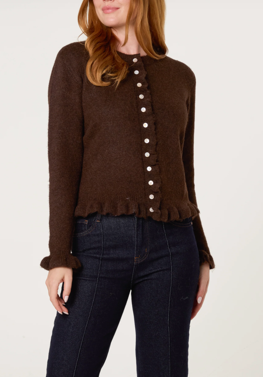 Ruffle Trim Button Cardi