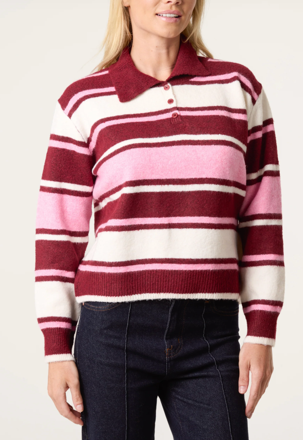 Polo Collar Stripe Jumper