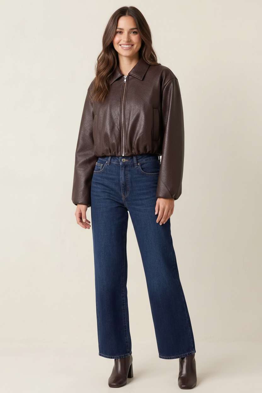 Pu Cropped Bomber Jacker