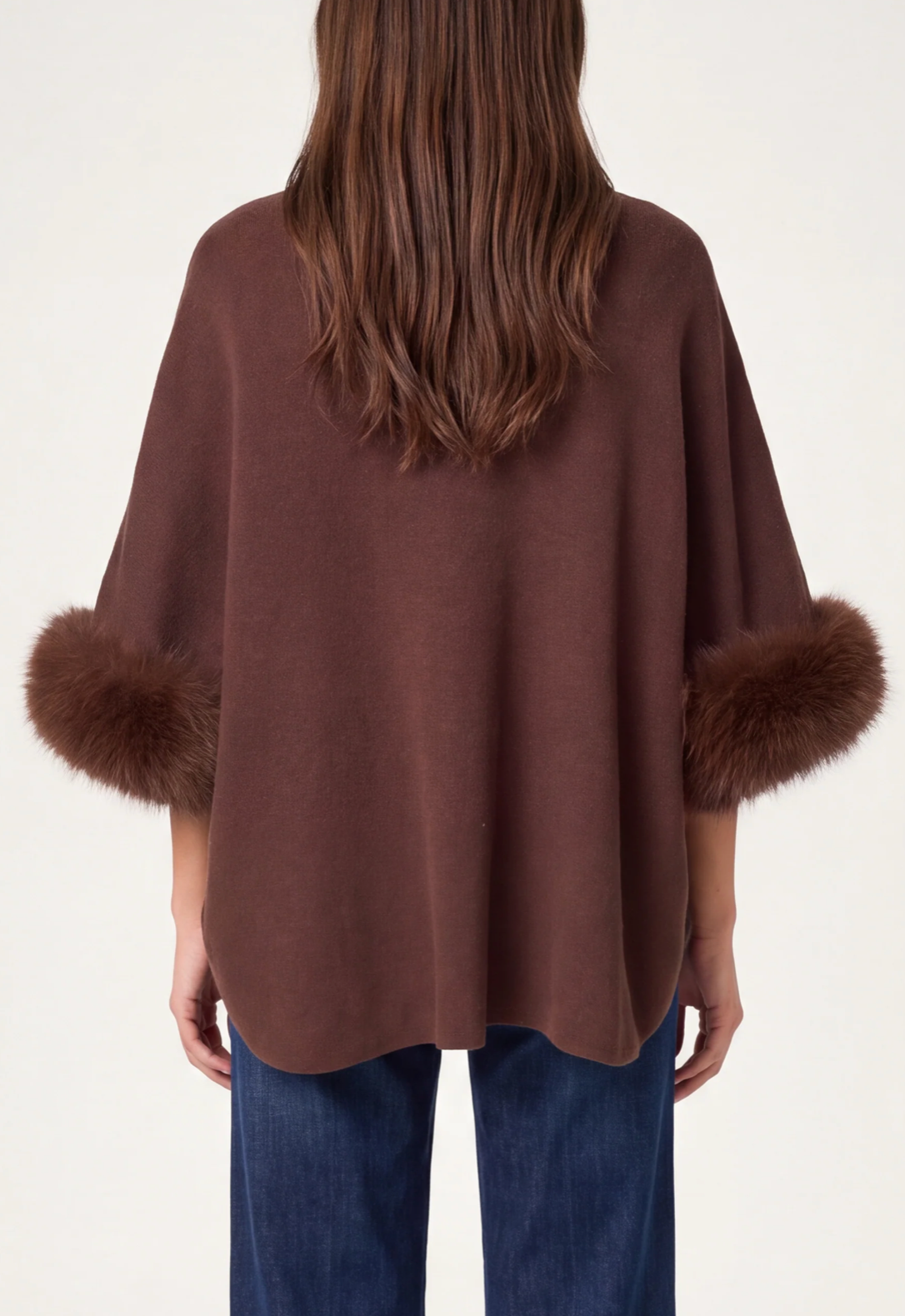 Fur Cuff Funnel Neck Poncho