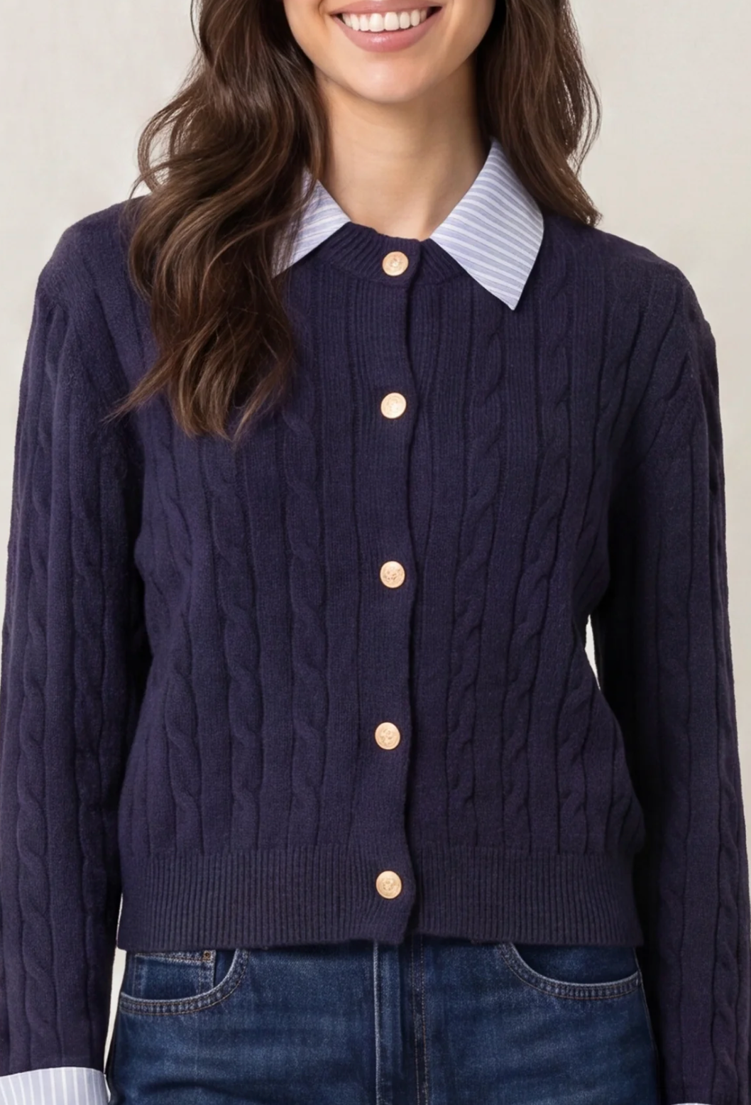 Cable Knit Cardi With Shirt