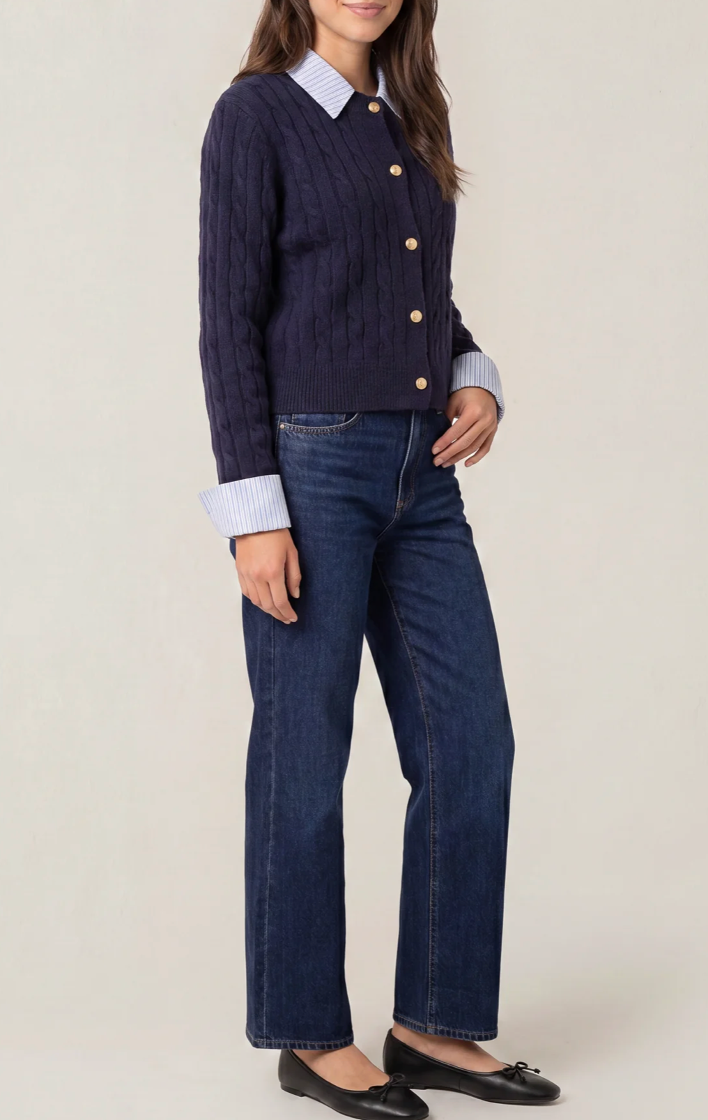 Cable Knit Cardi With Shirt