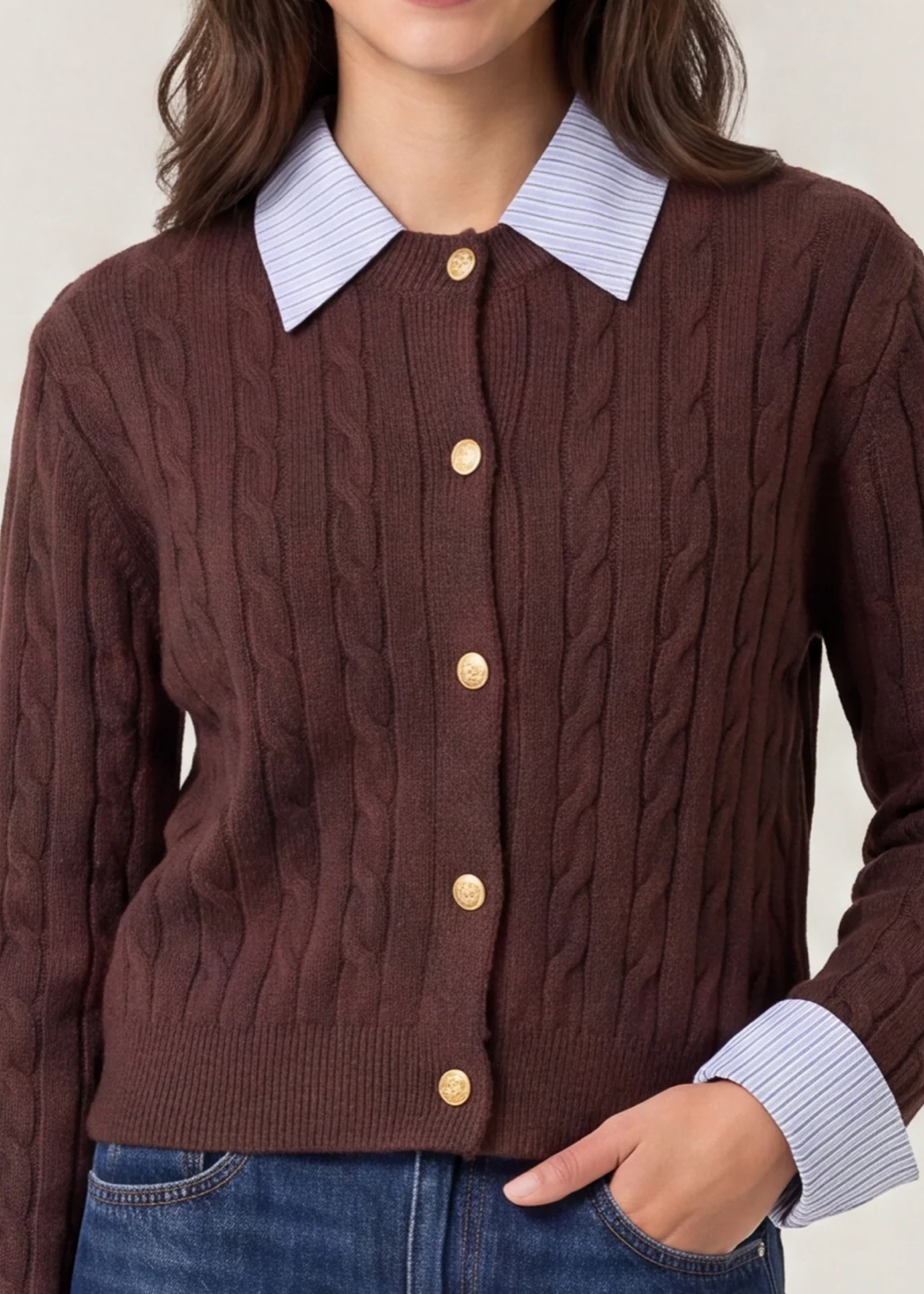 Cable Knit Cardi With Shirt