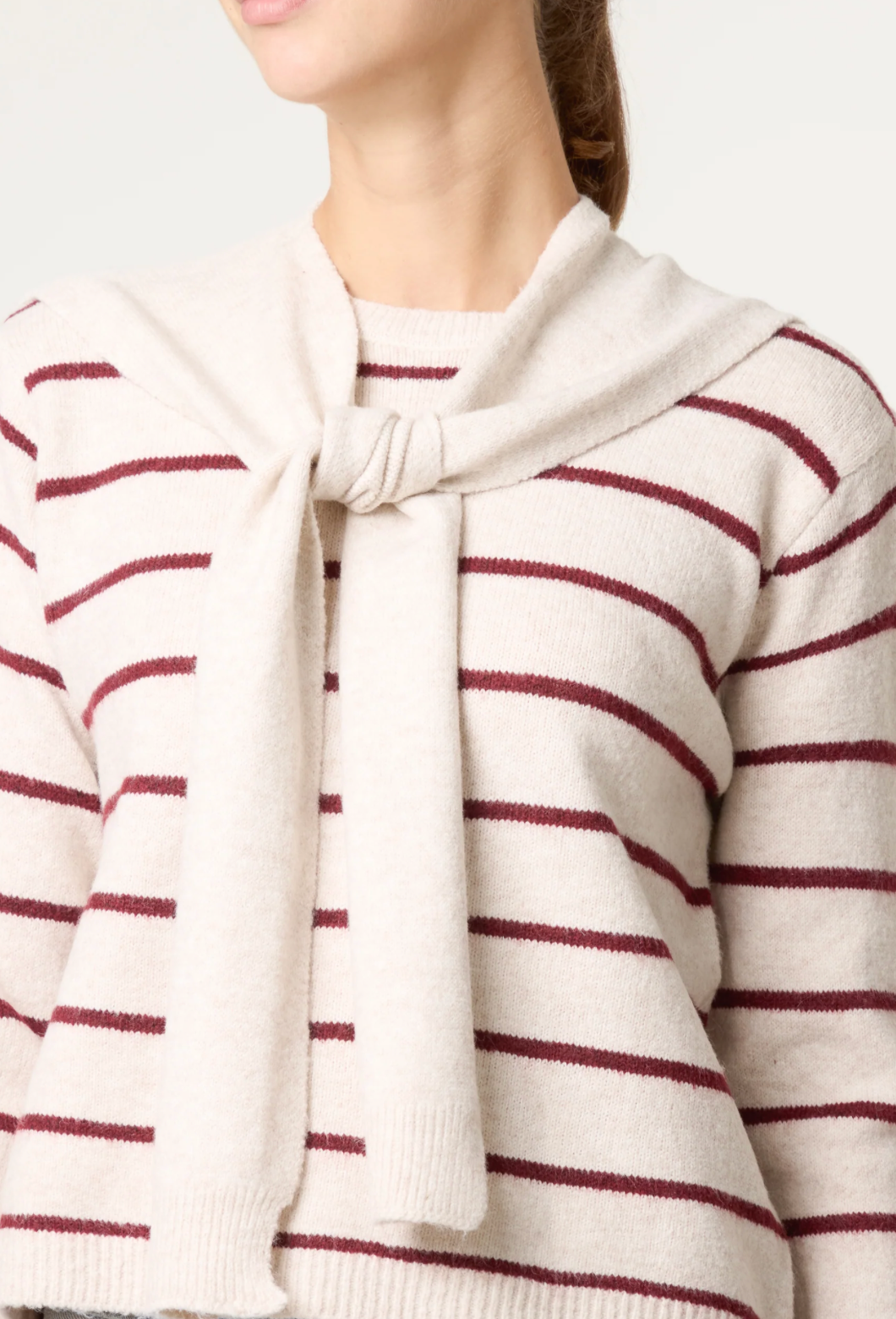 Stripe Detachable Scarf Jumper