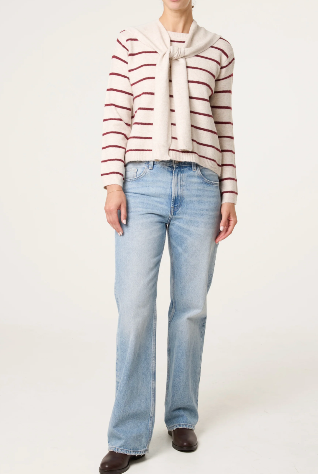 Stripe Detachable Scarf Jumper