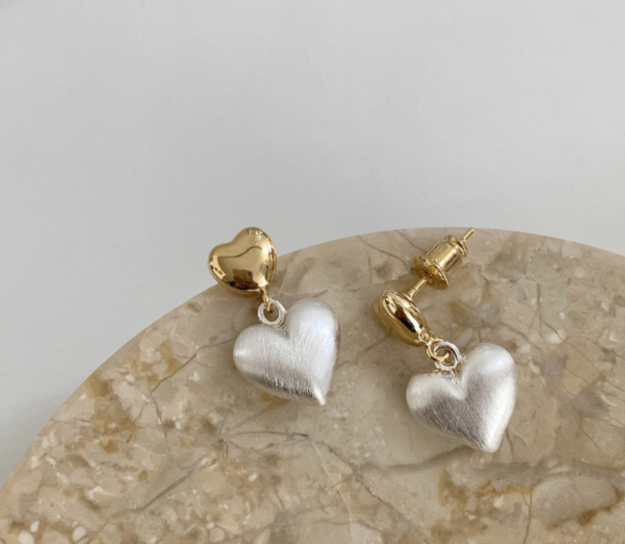 Two Tone Heart Drop Earrings
