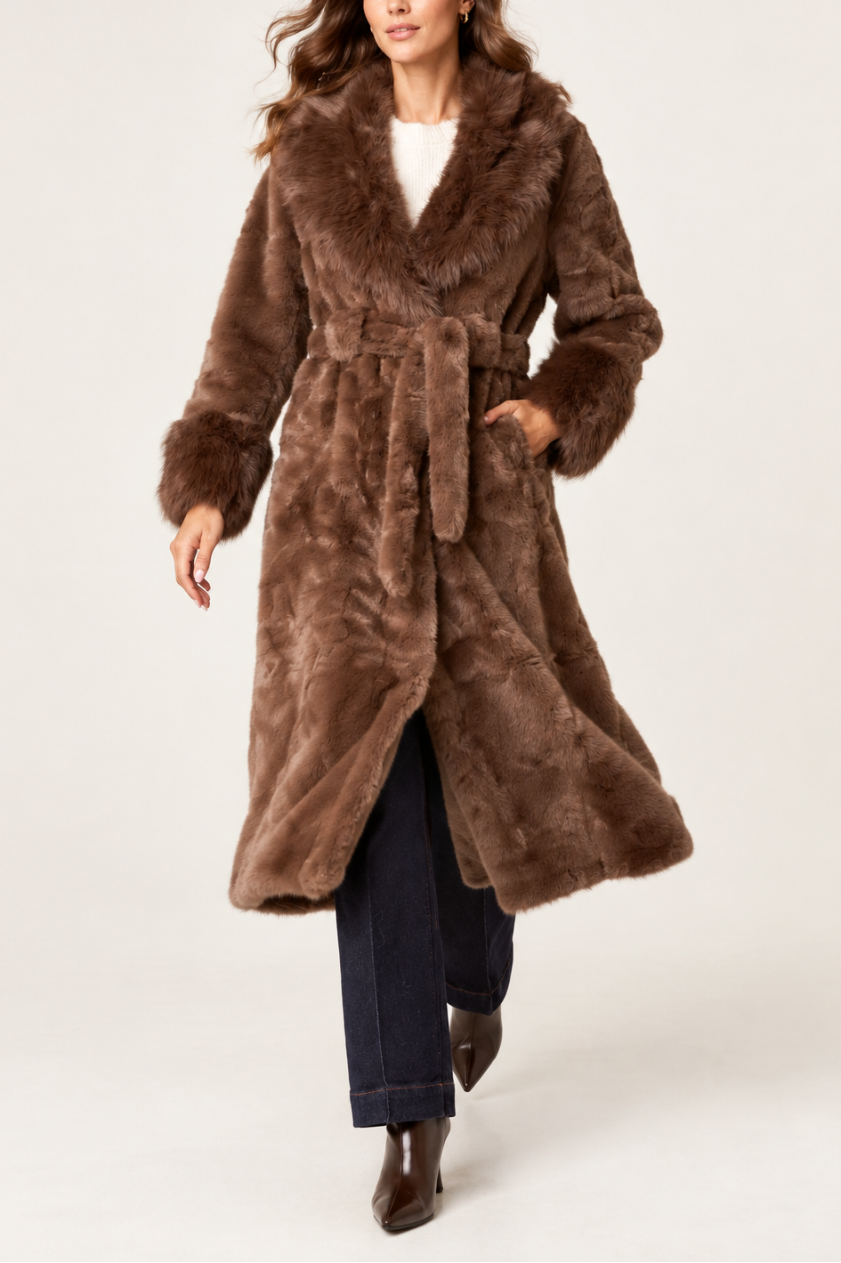 Faux Fur Belted Coat