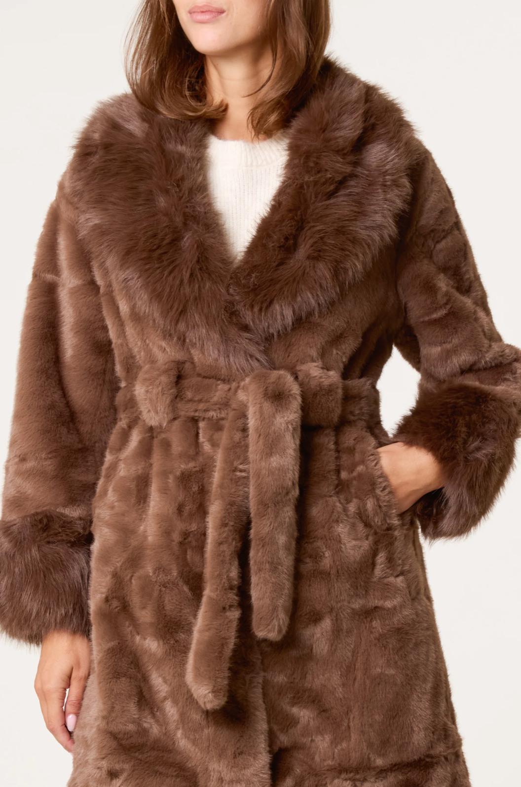 Faux Fur Belted Coat