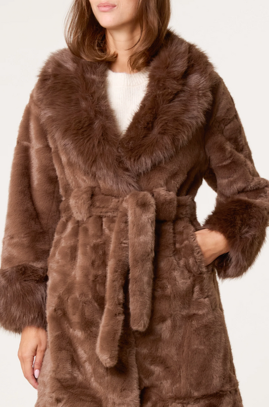 Faux Fur Belted Coat