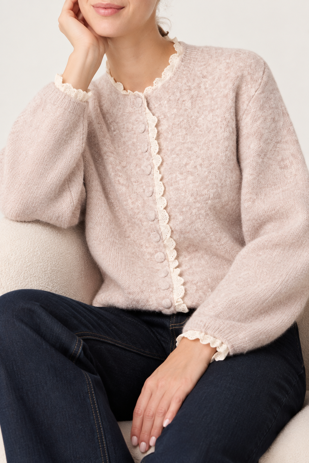 Broderie Anglaise Trim Cardigan