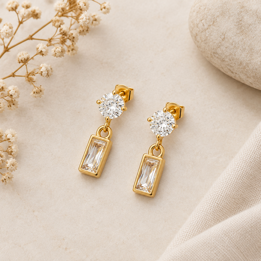 Stud & Rec Pendant Earrings