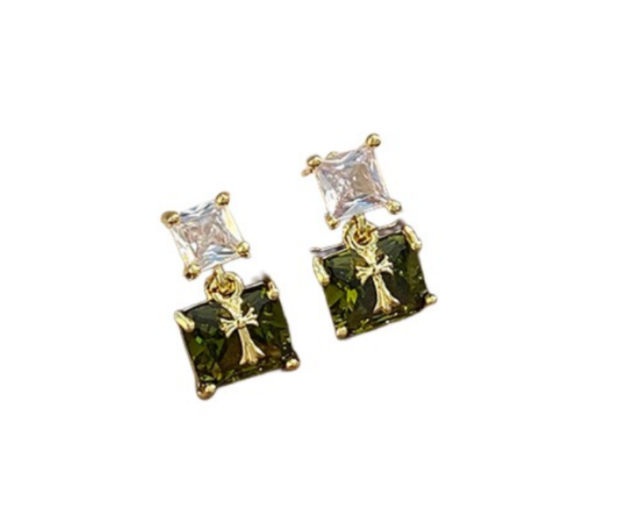 Cross Charm Gem Earrings