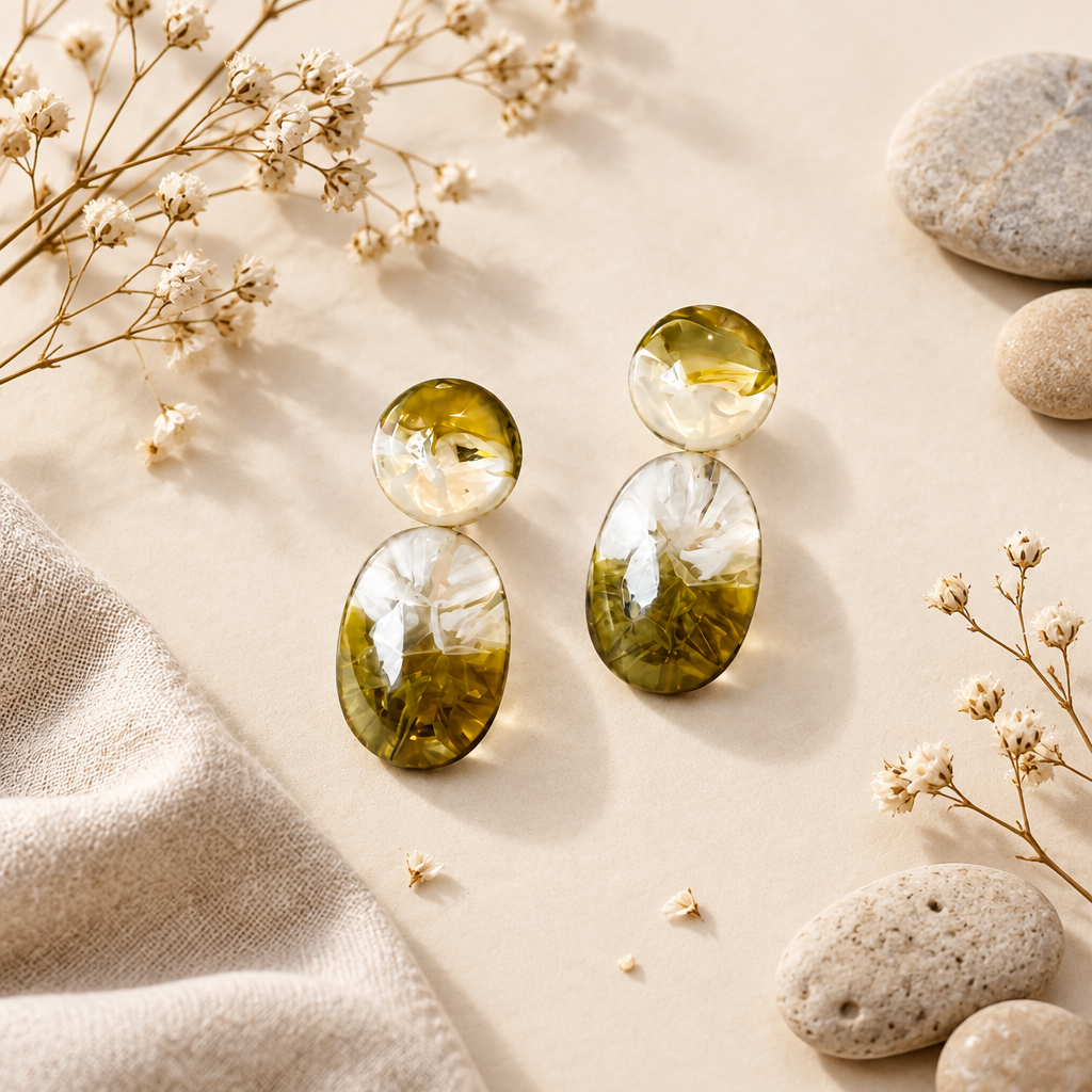 Olive Marble Drop Earrings