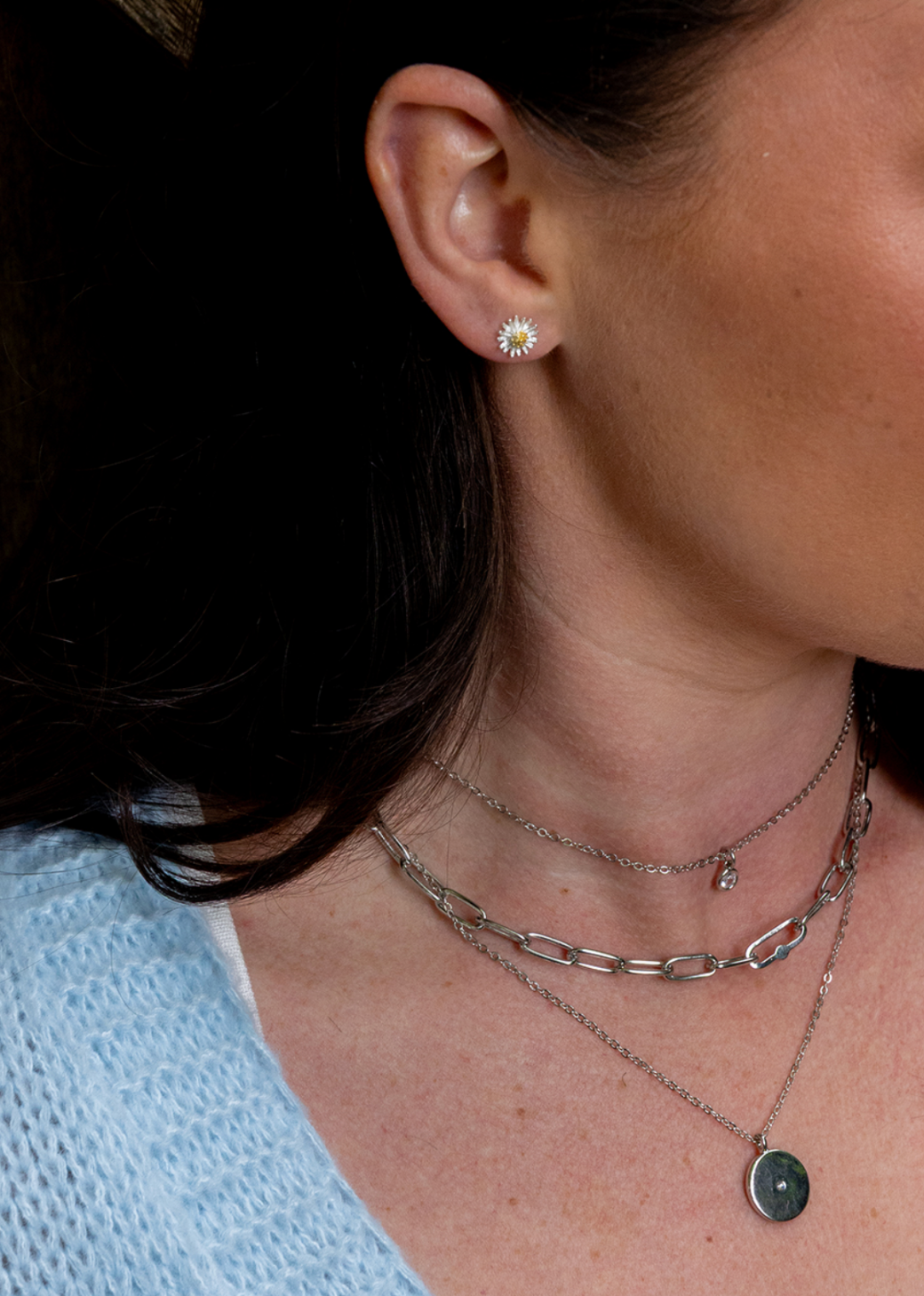 Triple Chain Disc Necklace