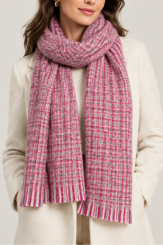 Cosy Metallic Thread Check Scarf
