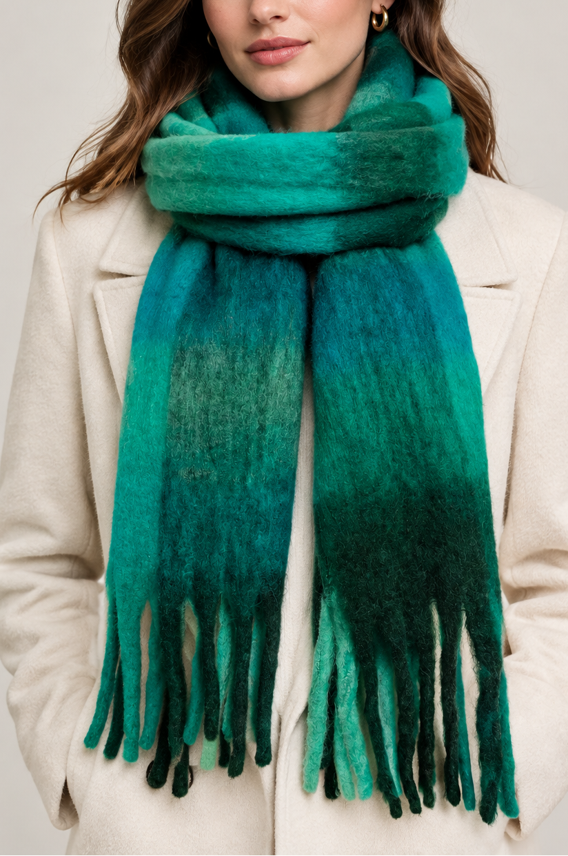 Cosy Check Chunky Tassel Scarf