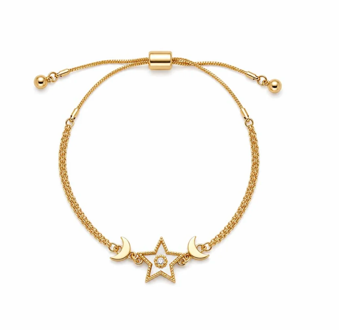 MOP Star & Metal Moon Charm Slider Bracelet