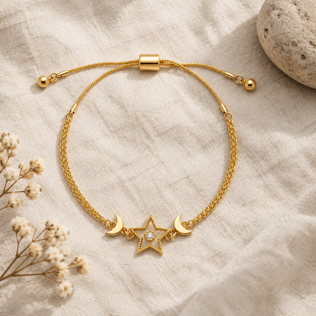 MOP Star & Metal Moon Charm Slider Bracelet
