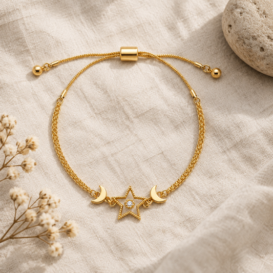 MOP Star & Metal Moon Charm Slider Bracelet