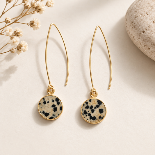 Semi-precious Circle Stone Drop Earrings