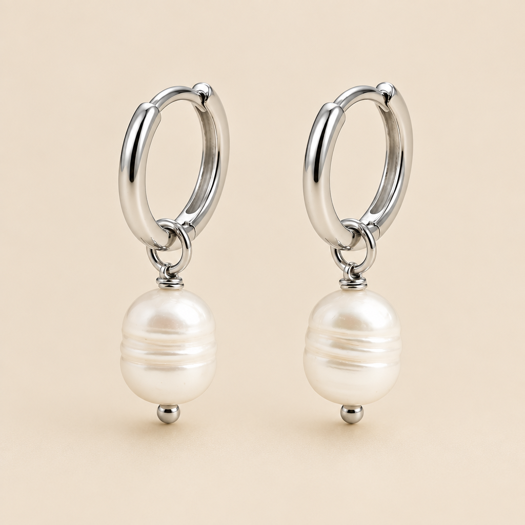 Natural Pearls SS Hoop