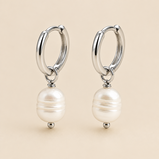 Natural Pearls SS Hoop