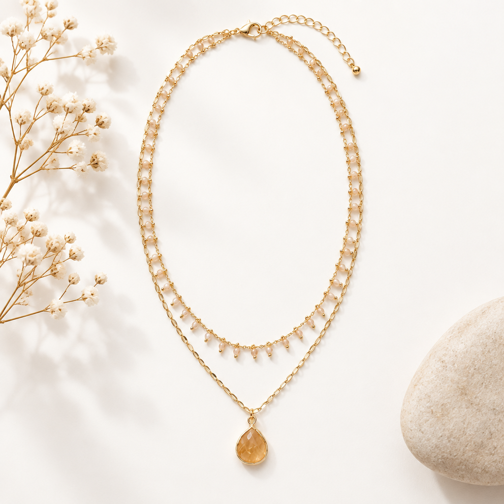 Delicate Double Layered Stone Necklace