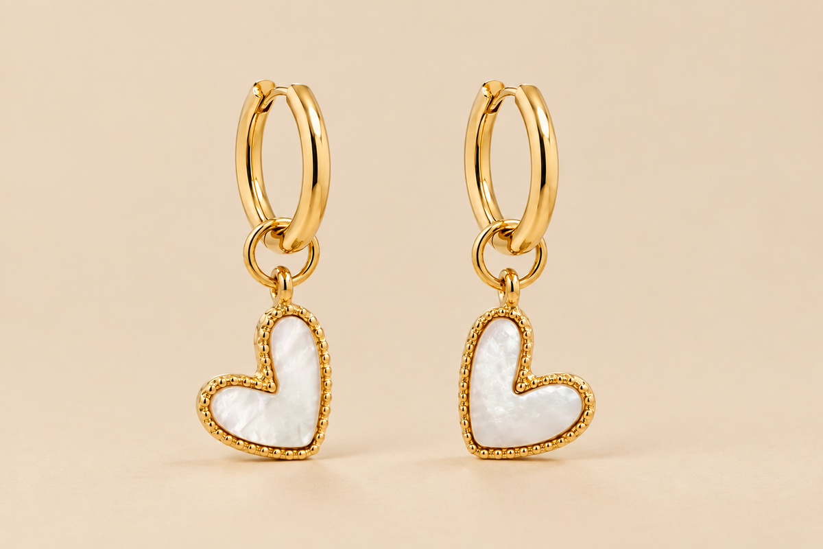 Lovely Heart MOP Hoop Earrings