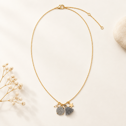 Round Druzy Pendant  Tassel Necklace