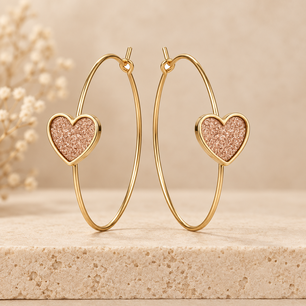 Glittering Heart Wire Hoop
