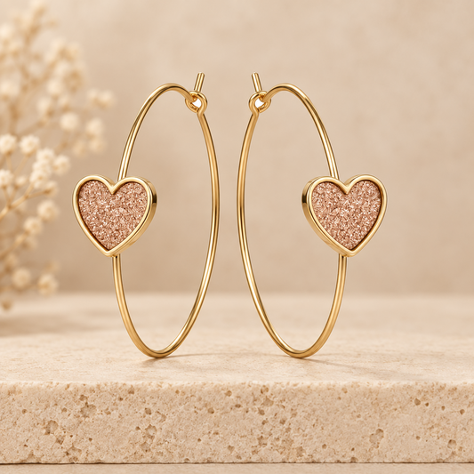 Glittering Heart Wire Hoop