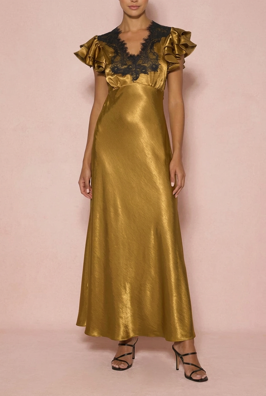 Gold Satin Midi Dress
