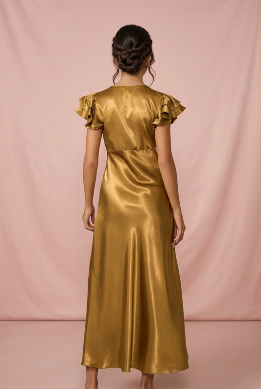 Gold Satin Midi Dress