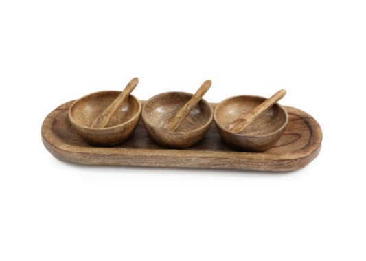 Wooden Bowl Tray Set