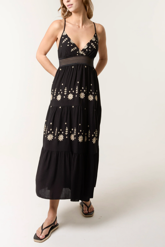 Embroidered Flower Maxi Dress