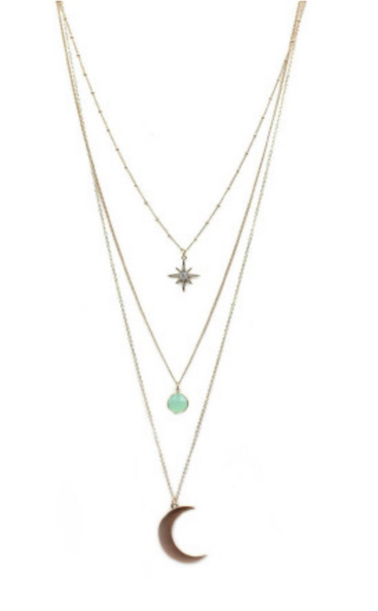 Moon Pendant Necklace W Stone