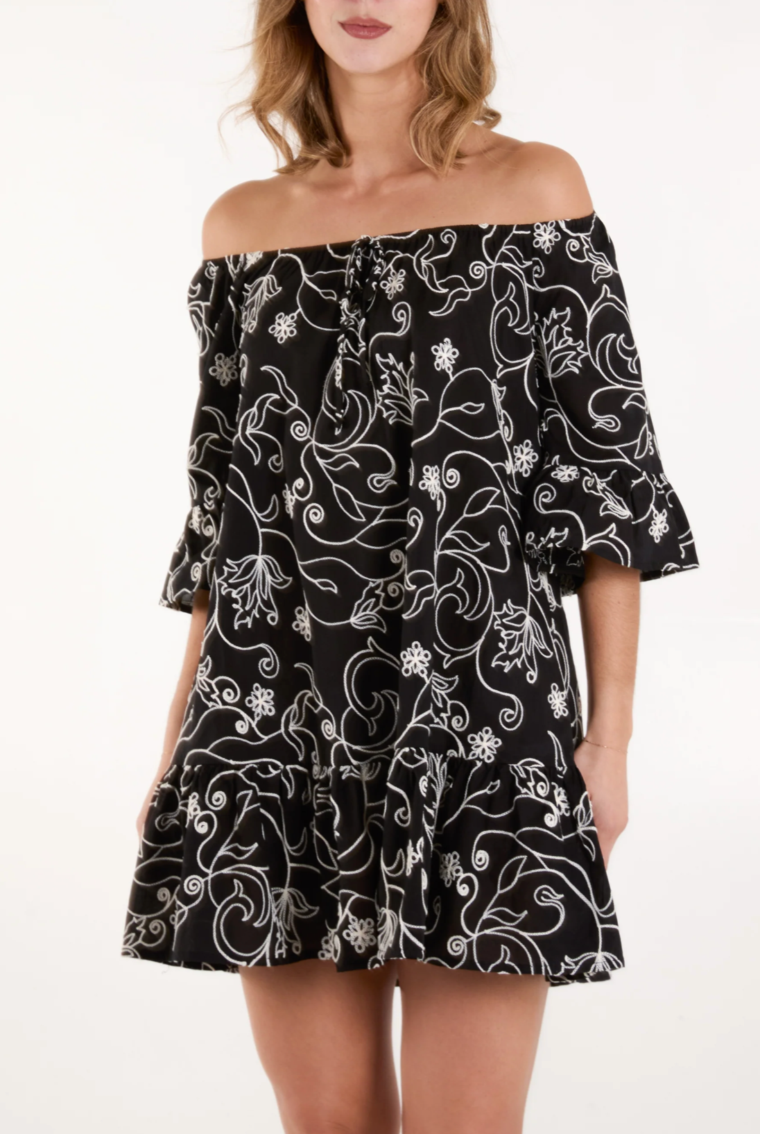 Embroidered Smock Dress