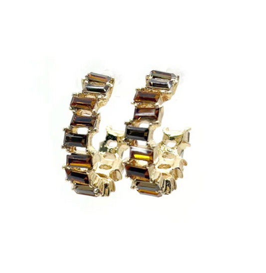 C Shape Rec Stone Earrings