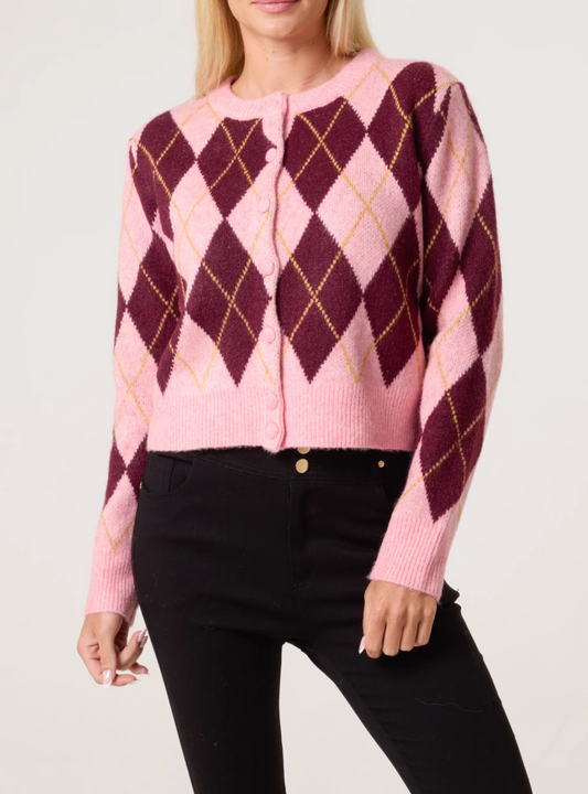 Argyle Pink Cardigan