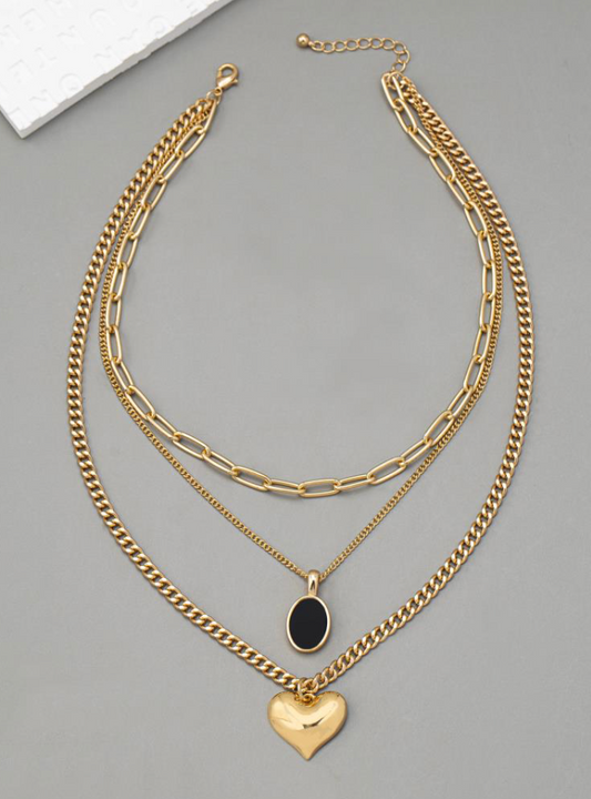 Triple Chain Heart Necklace