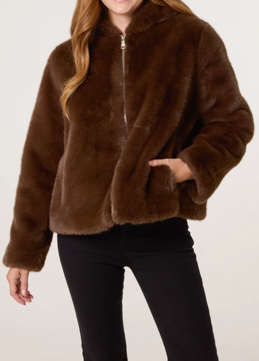Faux Fur Zip Bomber Coat