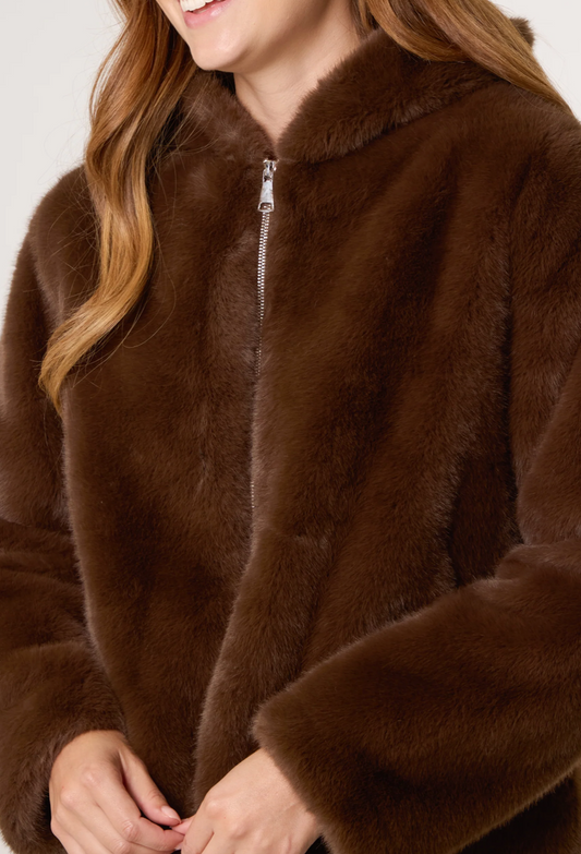 Faux Fur Zip Bomber Coat