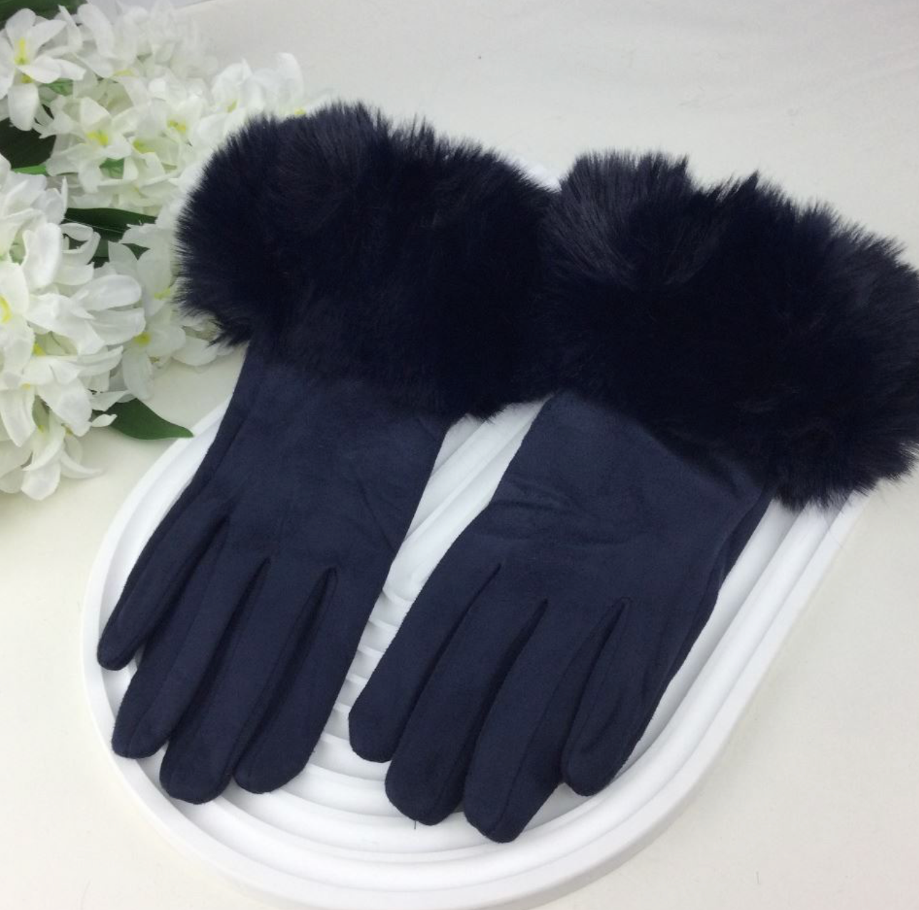 Suede Fur Cuff Gloves
