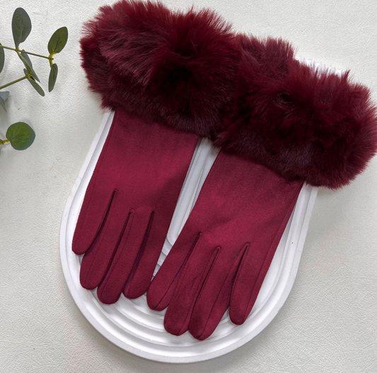 Suede Fur Cuff Gloves