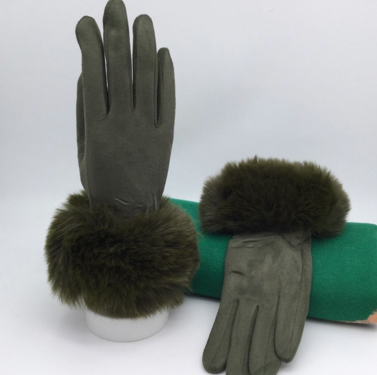 Suede Fur Cuff Gloves